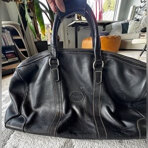 Roots Black Leather Duffel Bag